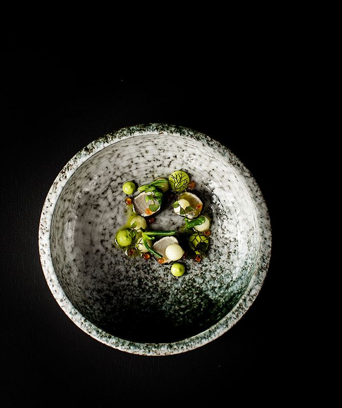 qualia resort Pebble Beach restaurant fine dining dinner dish of artfully plated kingfish sashimi