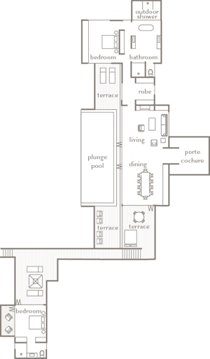 Floor plan drawing of qualia's Beach House accommodation in the Whitsundays