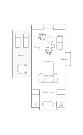 Floor plan drawing of qualia's Leeward Pavilion accommodation in the Whitsundays