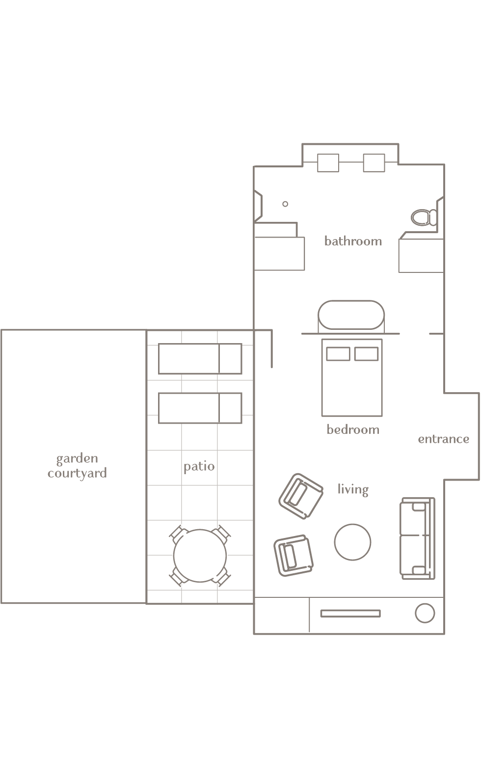 Floor plan drawing of qualia's Leeward Pavilion accommodation in the Whitsundays