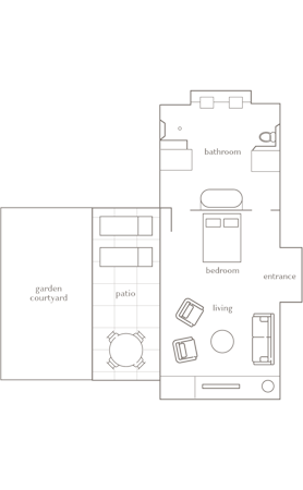 Floor plan drawing of qualia's Leeward Pavilion accommodation in the Whitsundays