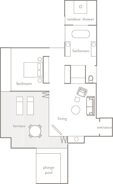 Floor plan drawing of qualia's Seaward Pavilion accommodation in the Whitsundays