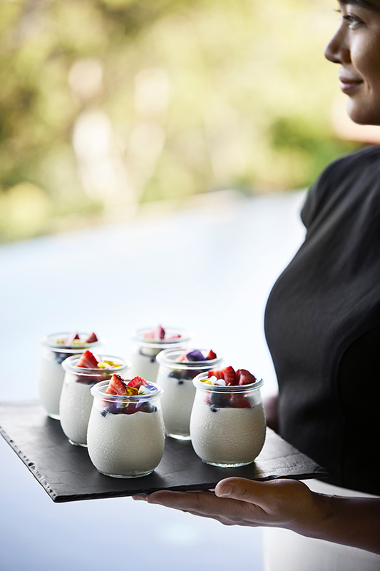 Whitsundays views of breakfast tables set at qualia resort's Long Pavilion restaurant
