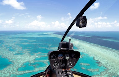 View seen from qualia resort scenic helicopter flight of turquoise waters in Great Barrier Reef