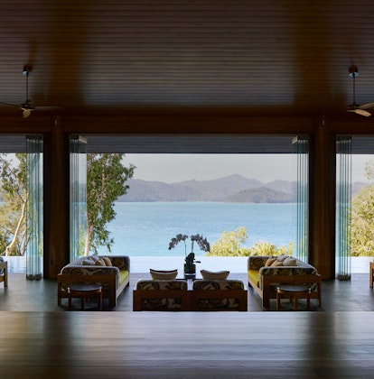 qualia Resort Entrance to Long Pavilion with Tables and Whitsundays Views