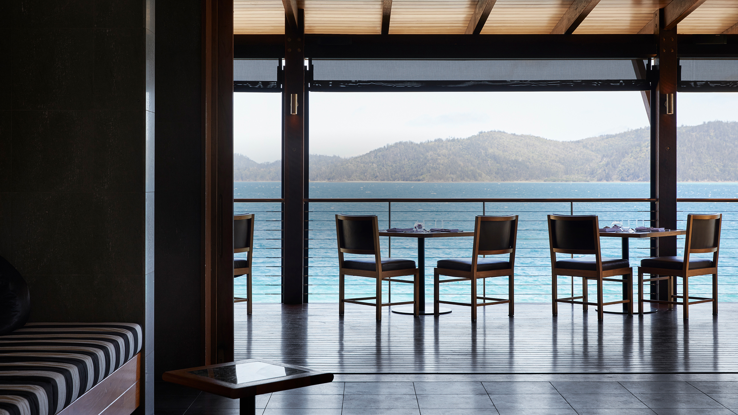 qualia Pebble Beach Restaurant Tables Set For Lunch With Whitsundays Views