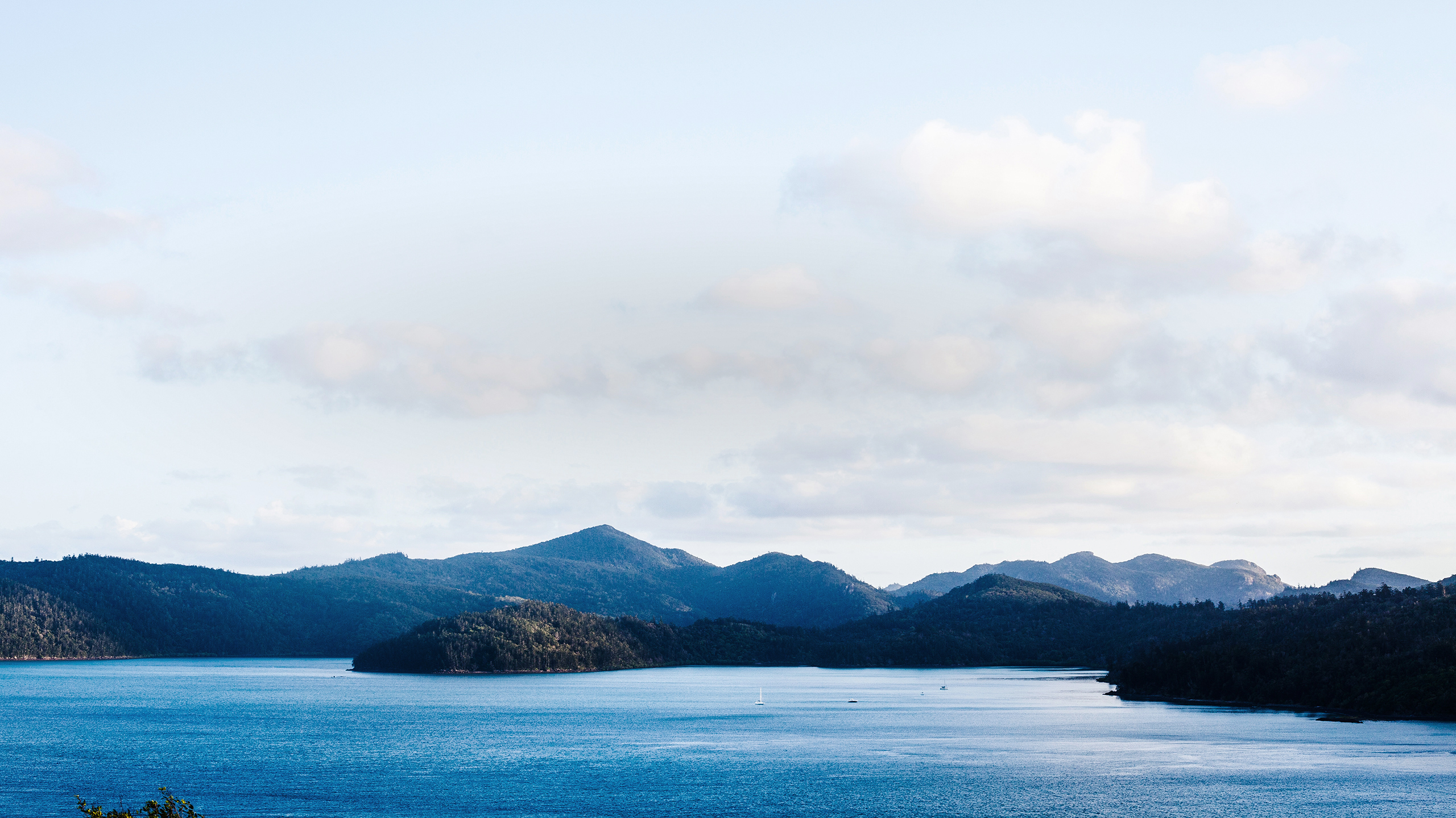Aerial view of the qualia destination in Whitsunday islands in low light and shadows